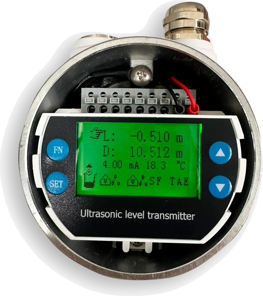 Sensor de nível ultrassônico MGG-ULTRA-XYT, vista do display